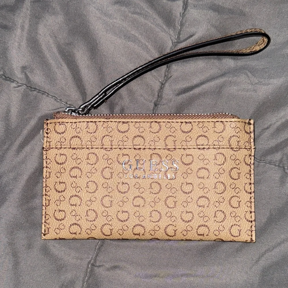 GUESS Brown Logo Wristlet - Picture 1 of 3